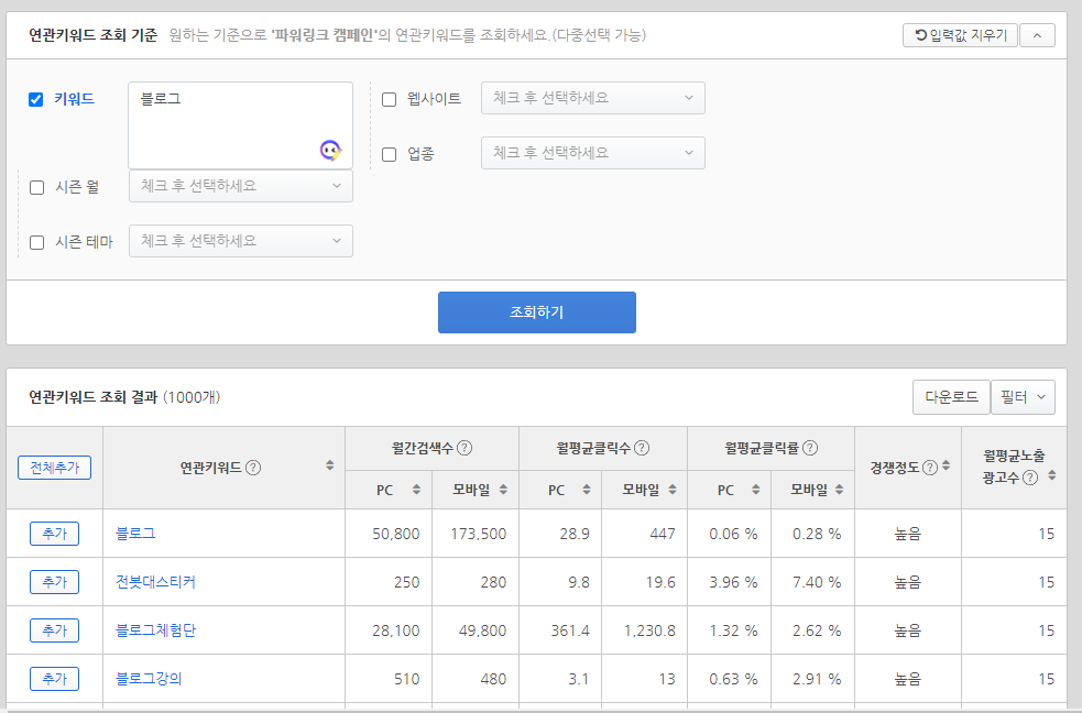네이버 키워드 도구